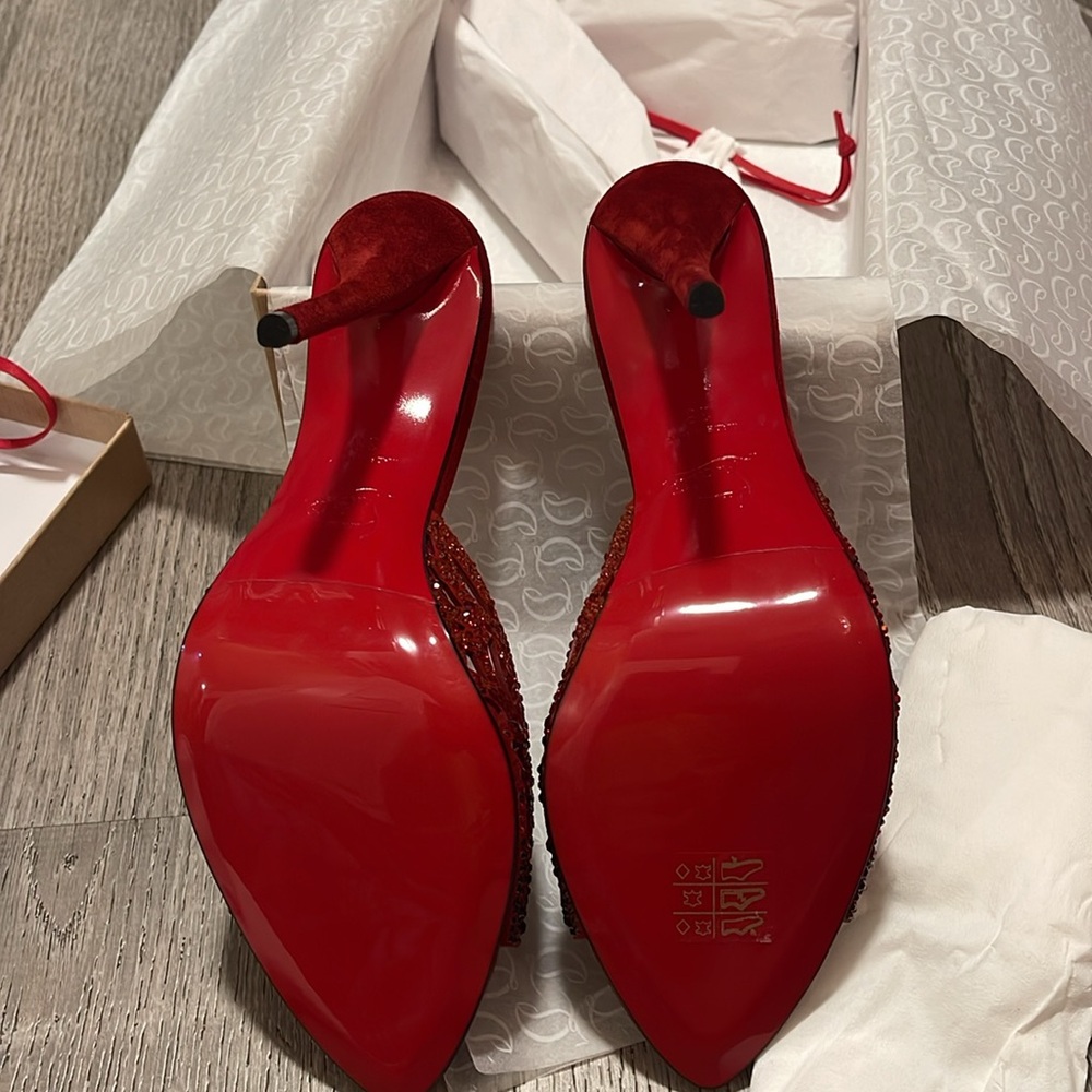 Christian Louboutin Red Embellished Heels - Picture 10 of 13